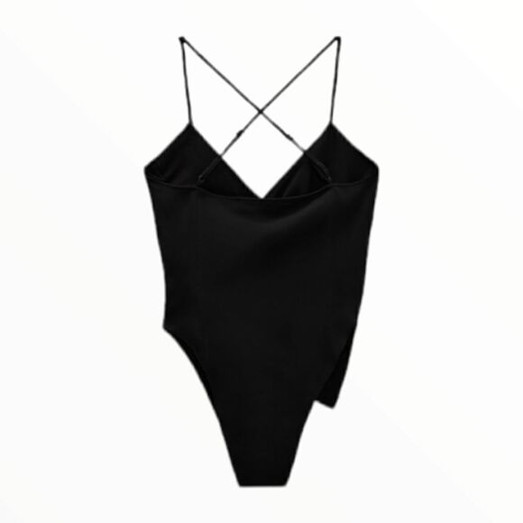 ZARA | Black | DRAPED BODYSUIT WITH STRAPS - Picture 3 of 12